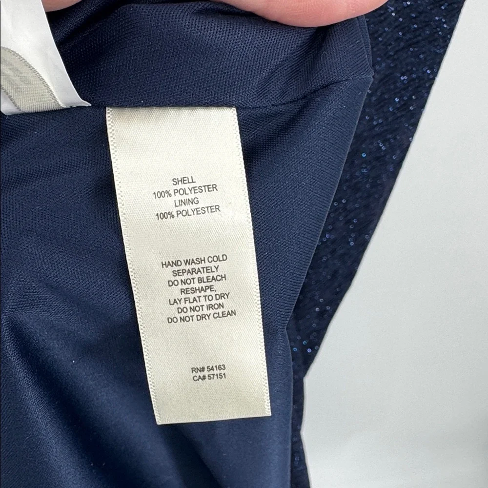 Eliza J Navy Blue Metallic Off The Shoulder Elegant Formal NWT Gown Size 16 - Picture 11 of 12